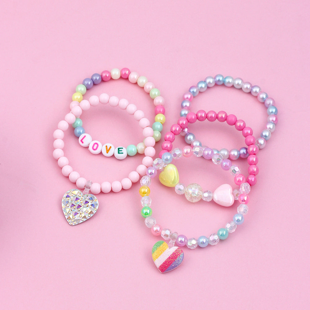 Cute Handmade Sweet Heart Shape Arylic Synthetic Resin Beaded Handmade Girl's Bracelets