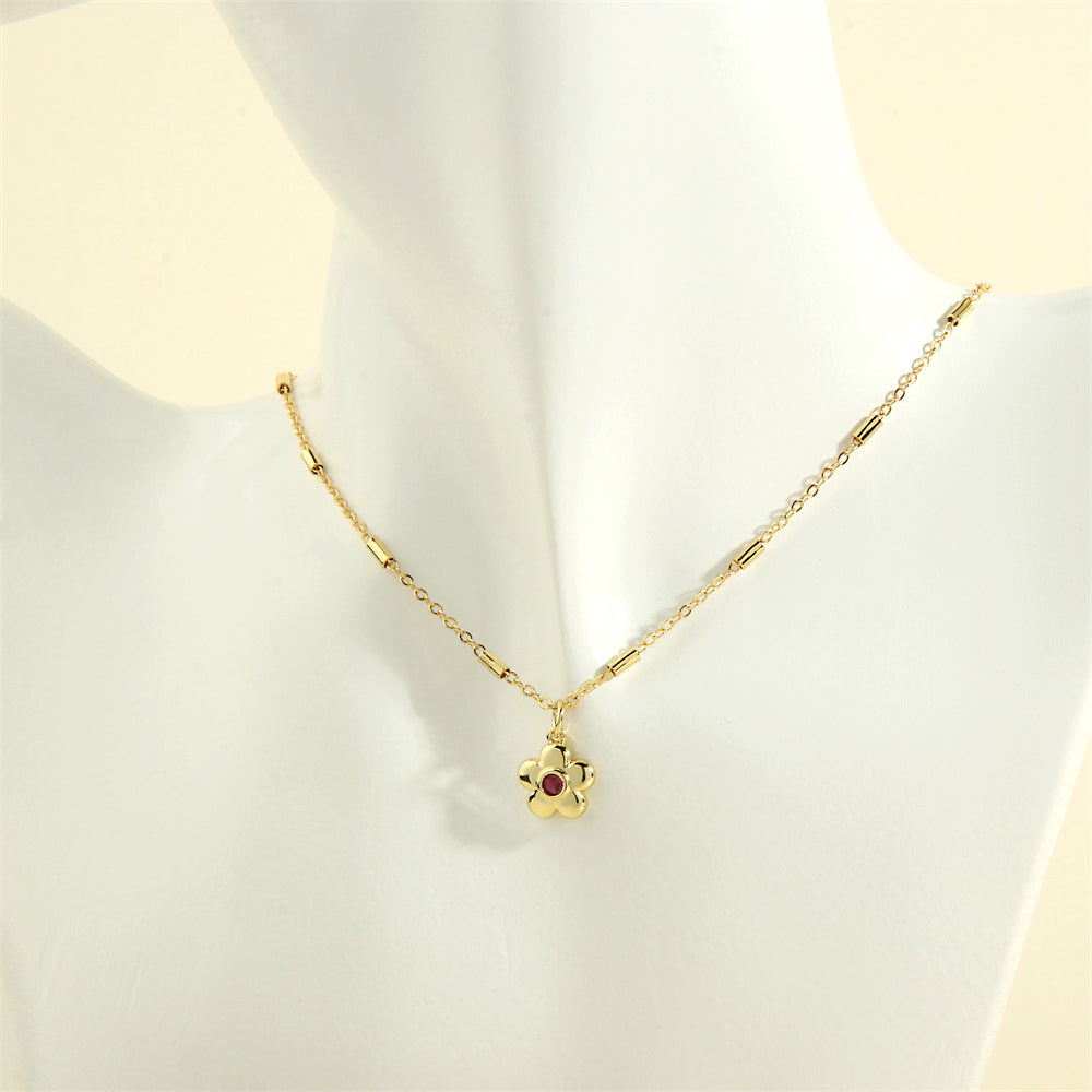 Simple Style Commute Flower Copper 18k Gold Plated Zircon Pendant Necklace In Bulk