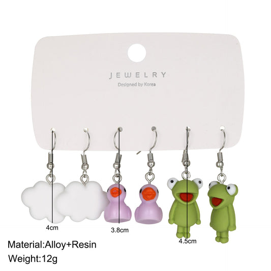 1 Set Cartoon Style Cute Clouds Frog Duck Alloy Resin Drop Earrings