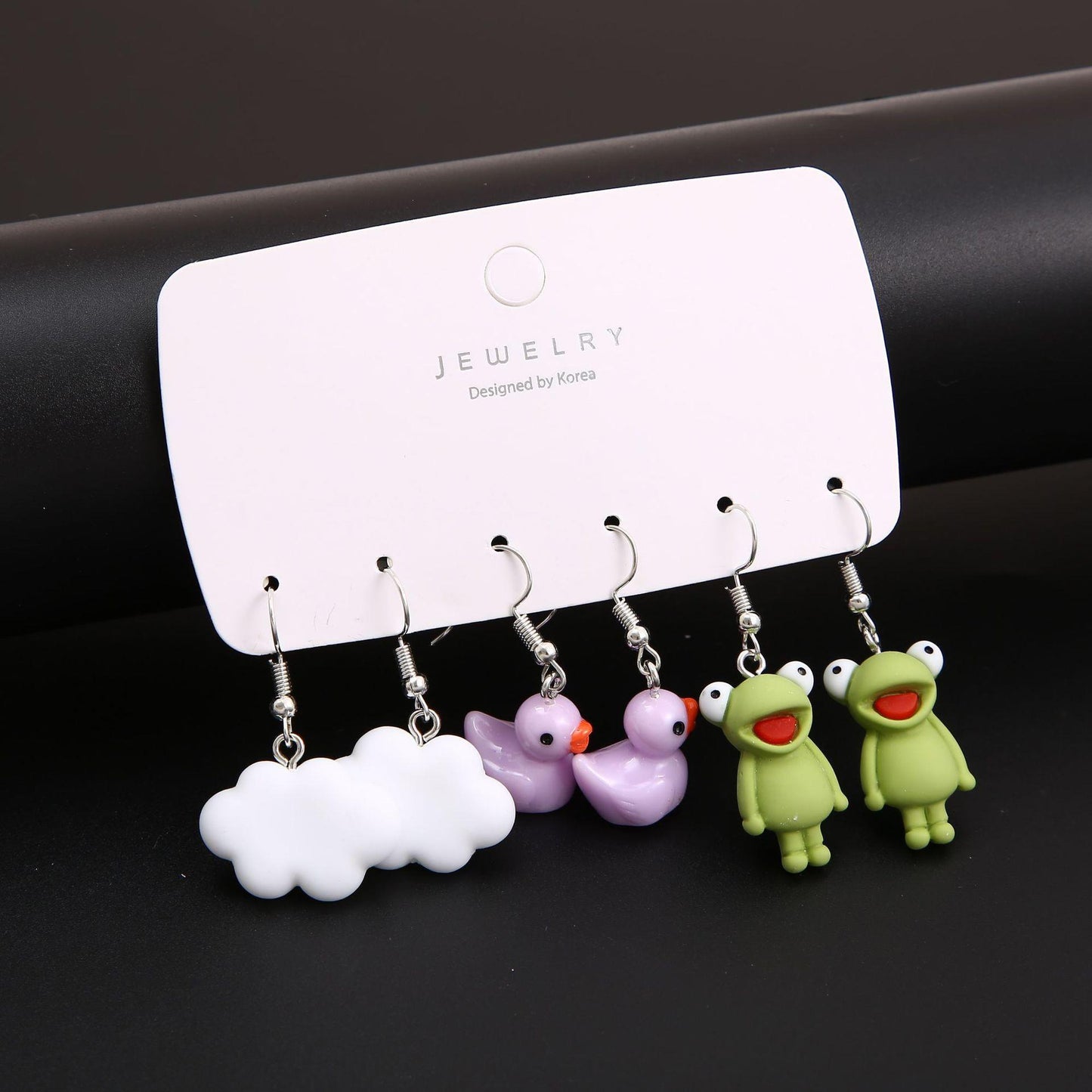 1 Set Cartoon Style Cute Clouds Frog Duck Alloy Resin Drop Earrings