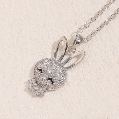 Cute Pastoral Simple Style Rabbit Copper 14k Gold Plated White Gold Plated Zircon Pendant Necklace In Bulk