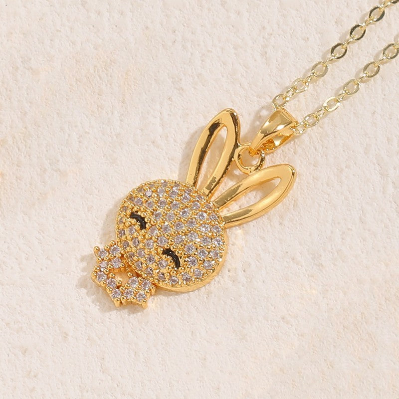 Cute Pastoral Simple Style Rabbit Copper 14k Gold Plated White Gold Plated Zircon Pendant Necklace In Bulk