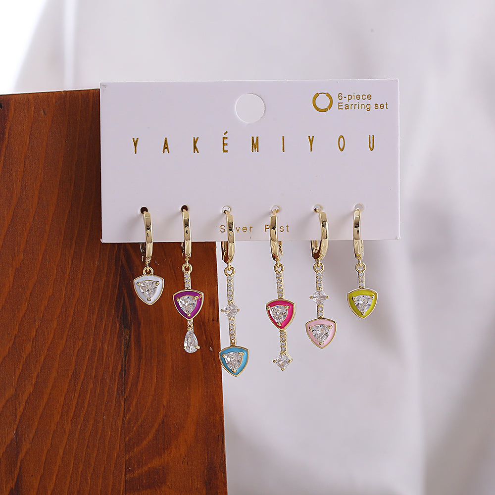 1 Set Casual Heart Shape Asymmetrical Enamel Copper Zircon 14k Gold Plated Drop Earrings