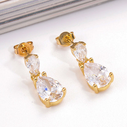 1 Pair Elegant Retro Water Droplets Plating Inlay Copper Zircon 18k Gold Plated Drop Earrings