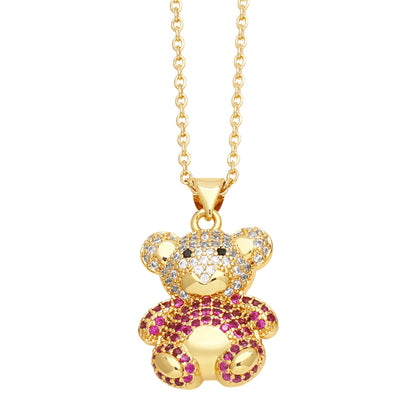 Cute Streetwear Little Bear Heart Shape Copper 18k Gold Plated Zircon Pendant Necklace In Bulk