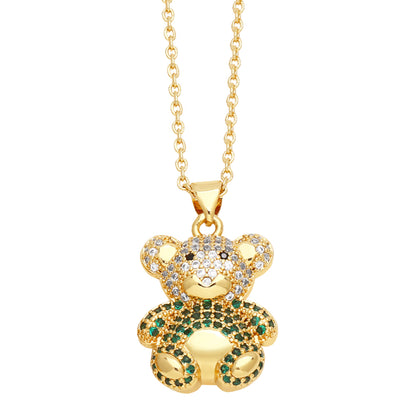 Cute Streetwear Little Bear Heart Shape Copper 18k Gold Plated Zircon Pendant Necklace In Bulk