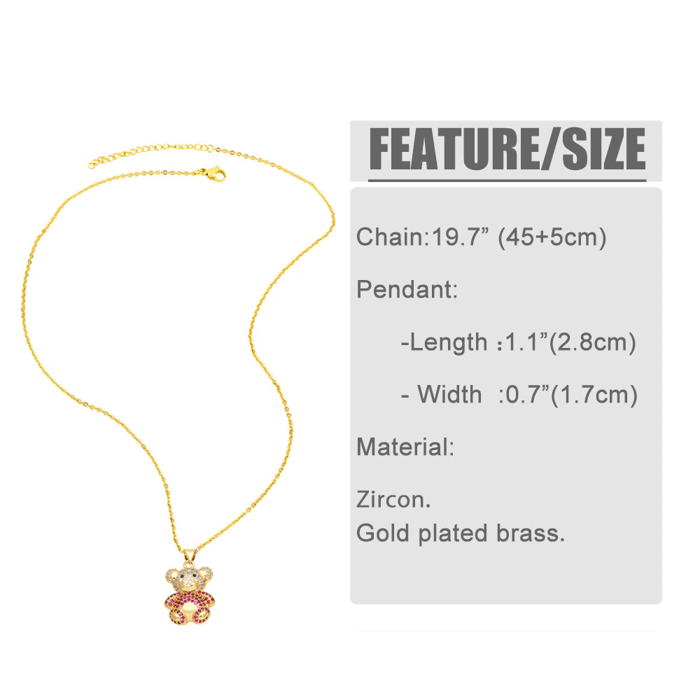 Cute Streetwear Little Bear Heart Shape Copper 18k Gold Plated Zircon Pendant Necklace In Bulk