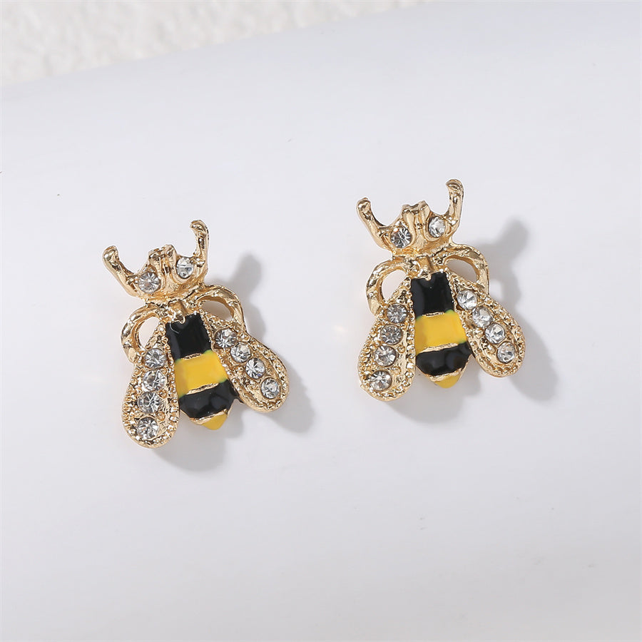 Wholesale Jewelry Cute Bee Alloy Rhinestones Enamel Inlay Ear Studs