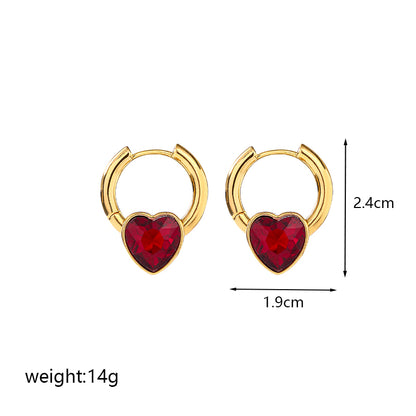 1 Pair Elegant Roman Style Heart Shape Plating Inlay Copper Glass 18k Gold Plated Earrings