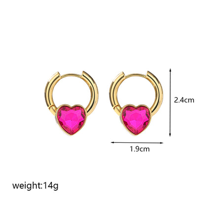 1 Pair Elegant Roman Style Heart Shape Plating Inlay Copper Glass 18k Gold Plated Earrings