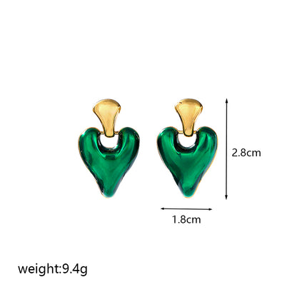 1 Pair Elegant Vintage Style Geometric Heart Shape Enamel Plating Copper 18k Gold Plated Ear Studs