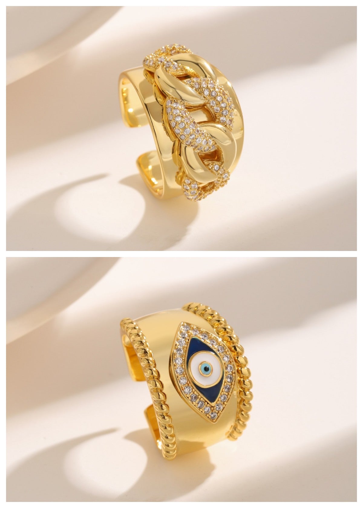 Hip-hop Exaggerated Luxurious Eye Copper Plating Inlay Zircon 18k Gold Plated Open Rings