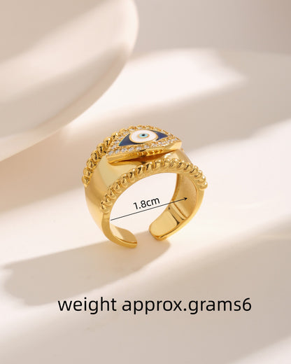 Hip-hop Exaggerated Luxurious Eye Copper Plating Inlay Zircon 18k Gold Plated Open Rings