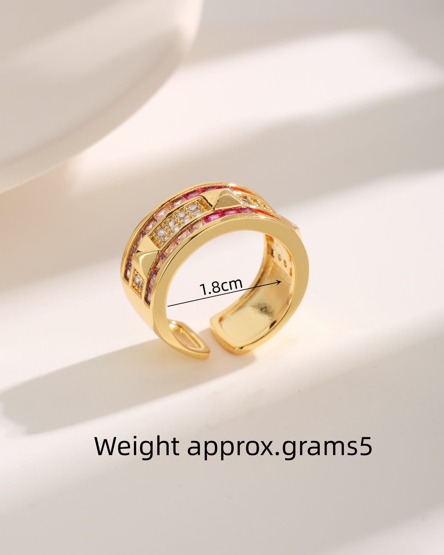 Elegant Luxurious Modern Style Square Copper Plating Inlay Zircon 18k Gold Plated Open Rings