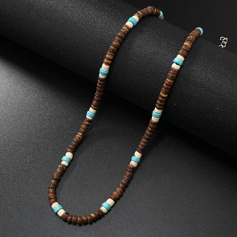 Vacation Geometric Turquoise Coconut Shell Beaded Men's Necklace