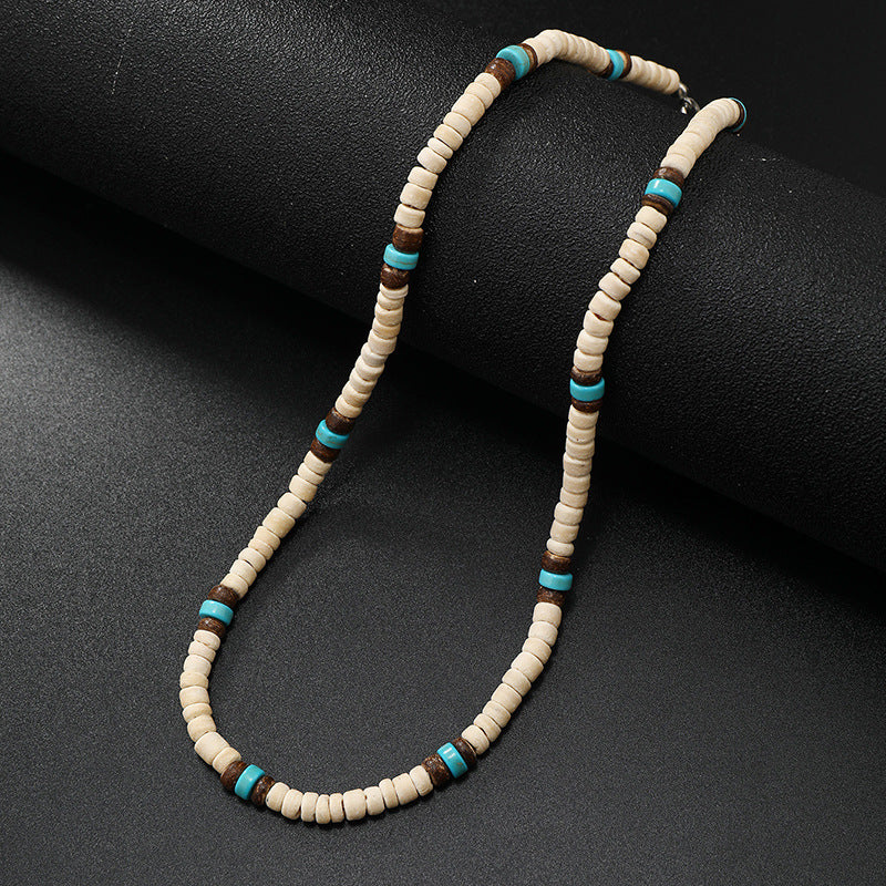 Vacation Geometric Turquoise Coconut Shell Beaded Men's Necklace