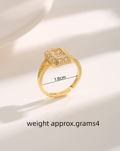 Elegant Lady Devil's Eye Square Water Droplets Copper Plating Inlay Zircon 18k Gold Plated Open Rings