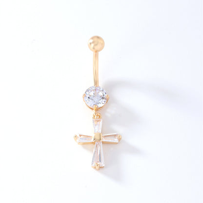 Casual Modern Style Cross Devil's Eye Leaves Stainless Steel Copper Plating Inlay Zircon Women's Belly Ring