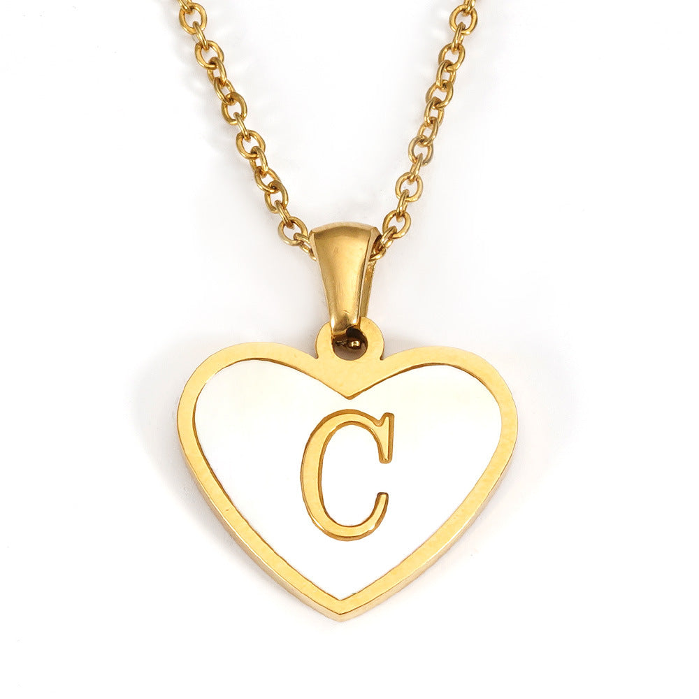 Ig Style Letter Heart Shape Stainless Steel Plating Inlay Shell 18k Gold Plated Pendant Necklace