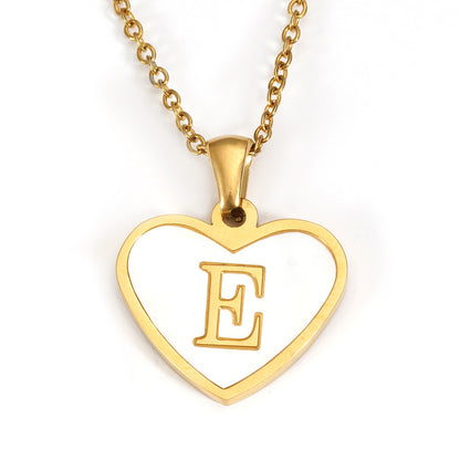 Ig Style Letter Heart Shape Stainless Steel Plating Inlay Shell 18k Gold Plated Pendant Necklace