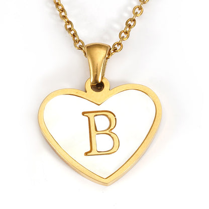 Ig Style Letter Heart Shape Stainless Steel Plating Inlay Shell 18k Gold Plated Pendant Necklace