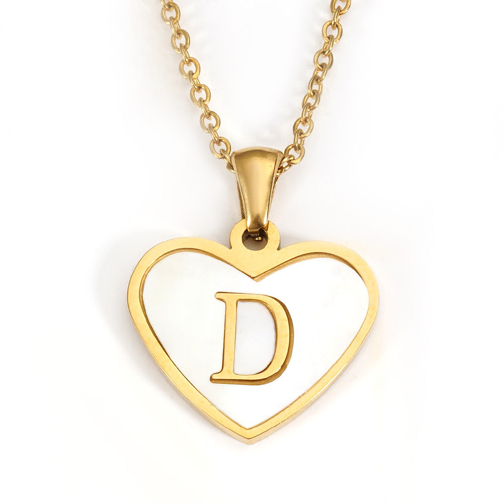 Ig Style Letter Heart Shape Stainless Steel Plating Inlay Shell 18k Gold Plated Pendant Necklace