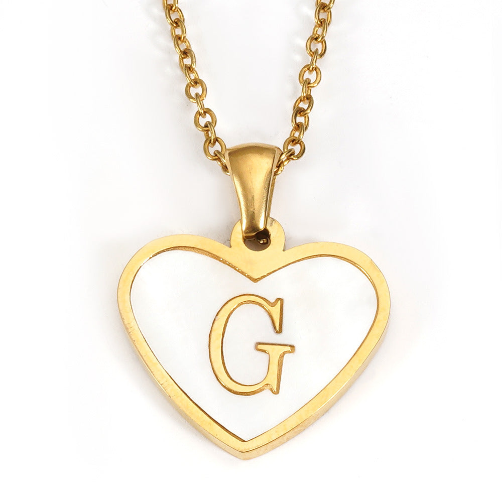 Ig Style Letter Heart Shape Stainless Steel Plating Inlay Shell 18k Gold Plated Pendant Necklace