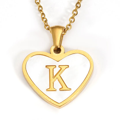 Ig Style Letter Heart Shape Stainless Steel Plating Inlay Shell 18k Gold Plated Pendant Necklace