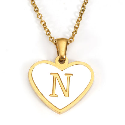 Ig Style Letter Heart Shape Stainless Steel Plating Inlay Shell 18k Gold Plated Pendant Necklace