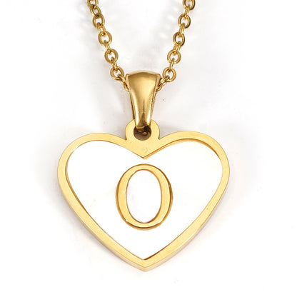 Ig Style Letter Heart Shape Stainless Steel Plating Inlay Shell 18k Gold Plated Pendant Necklace