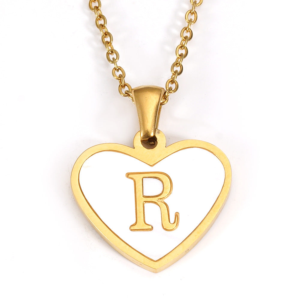 Ig Style Letter Heart Shape Stainless Steel Plating Inlay Shell 18k Gold Plated Pendant Necklace