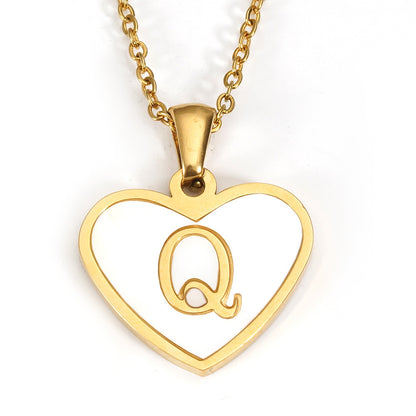 Ig Style Letter Heart Shape Stainless Steel Plating Inlay Shell 18k Gold Plated Pendant Necklace