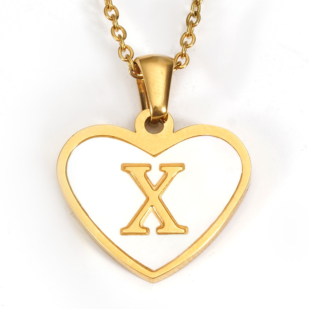 Ig Style Letter Heart Shape Stainless Steel Plating Inlay Shell 18k Gold Plated Pendant Necklace