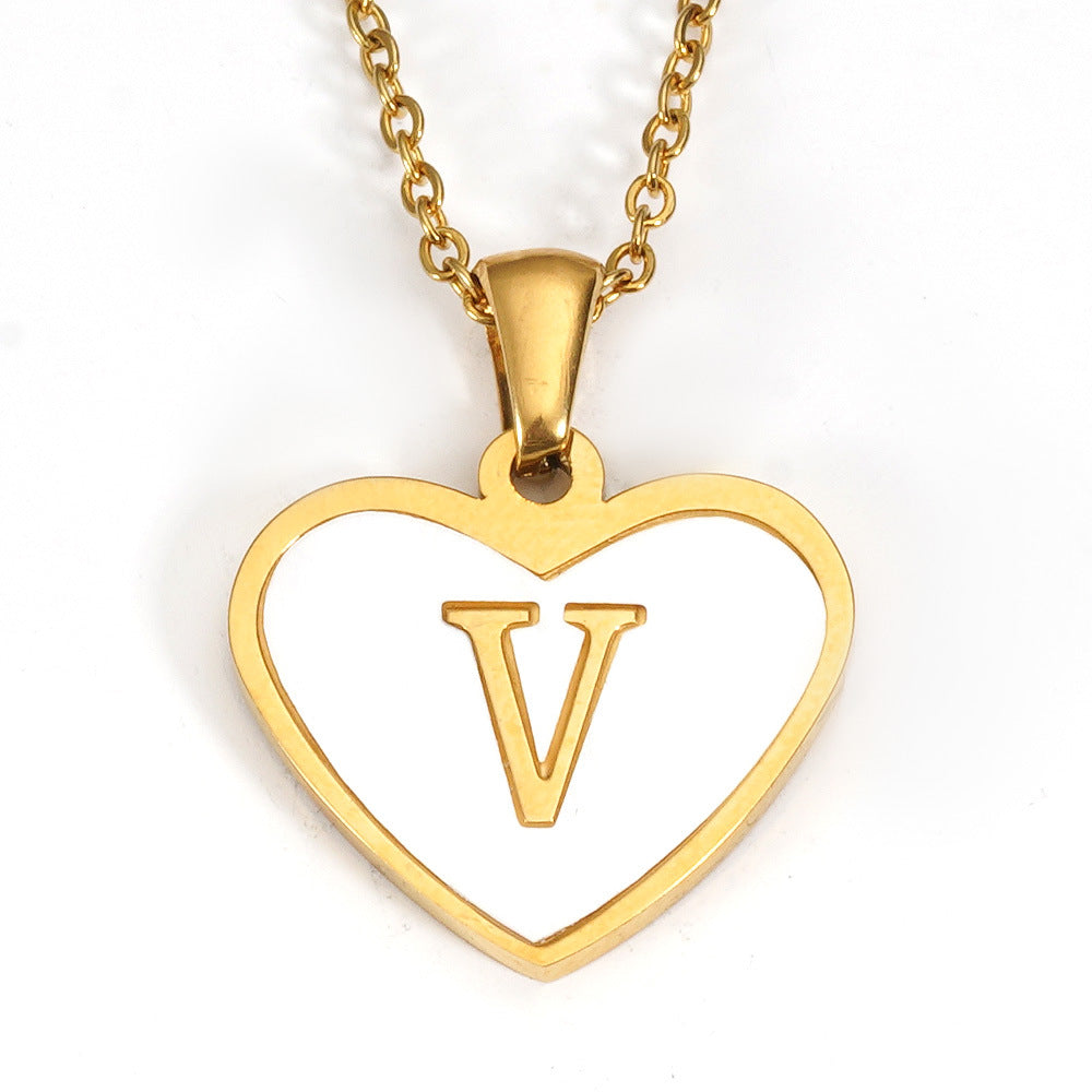 Ig Style Letter Heart Shape Stainless Steel Plating Inlay Shell 18k Gold Plated Pendant Necklace