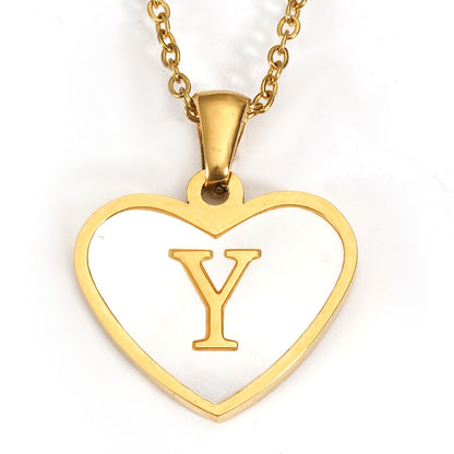 Ig Style Letter Heart Shape Stainless Steel Plating Inlay Shell 18k Gold Plated Pendant Necklace