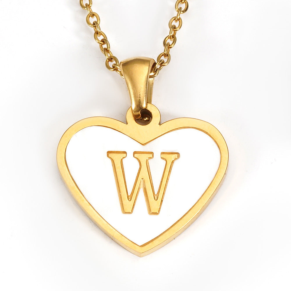 Ig Style Letter Heart Shape Stainless Steel Plating Inlay Shell 18k Gold Plated Pendant Necklace