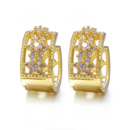 1 Pair Classic Style Round Plating Inlay Copper Zircon 18k Gold Plated Earrings