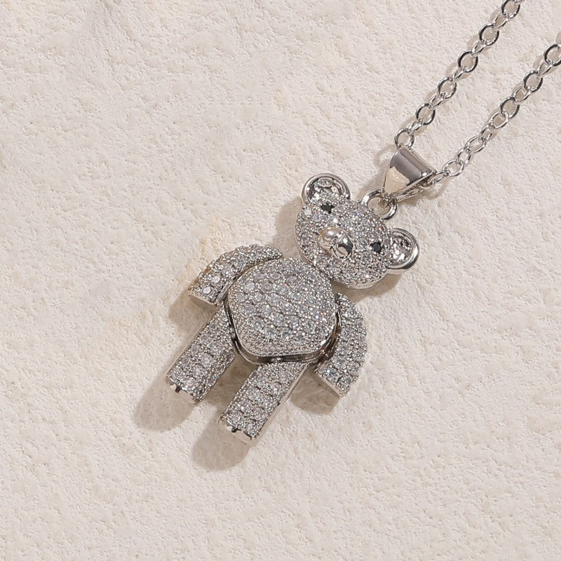 Casual Cute Streetwear Little Bear Brass 14k Gold Plated White Gold Plated Zircon Pendant Necklace In Bulk