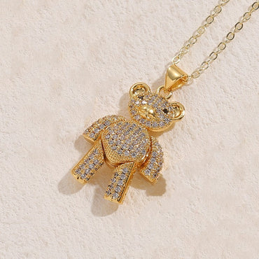 Casual Cute Streetwear Little Bear Brass 14k Gold Plated White Gold Plated Zircon Pendant Necklace In Bulk