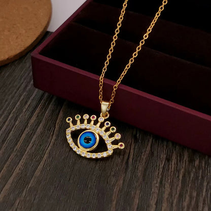 Simple Style Devil's Eye Titanium Steel Copper Zircon Pendant Necklace In Bulk