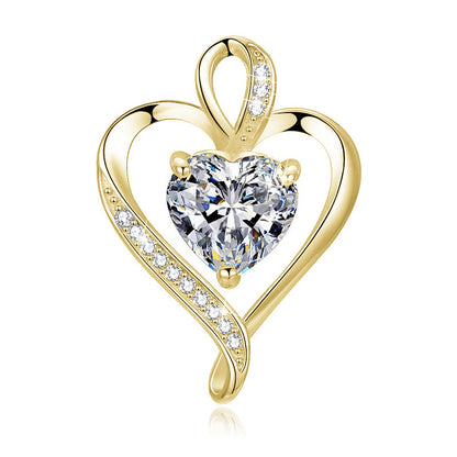 Simple Style Heart Shape Sterling Silver Inlay Zircon Charms Pendant Necklace