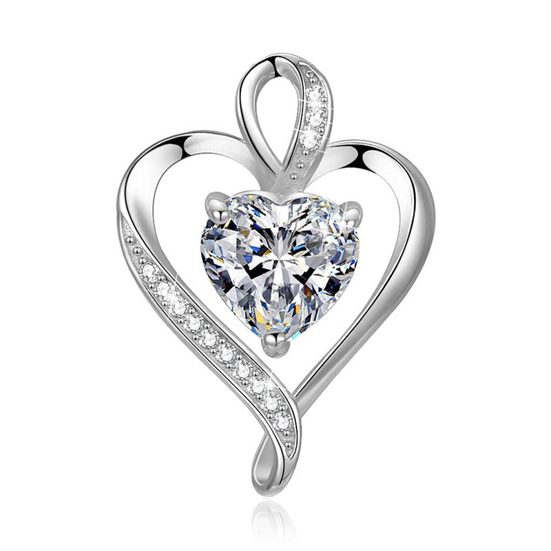 Simple Style Heart Shape Sterling Silver Inlay Zircon Charms Pendant Necklace