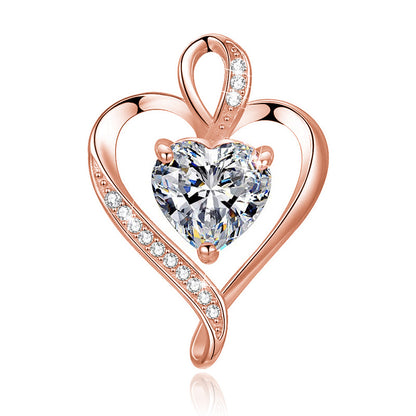 Simple Style Heart Shape Sterling Silver Inlay Zircon Charms Pendant Necklace