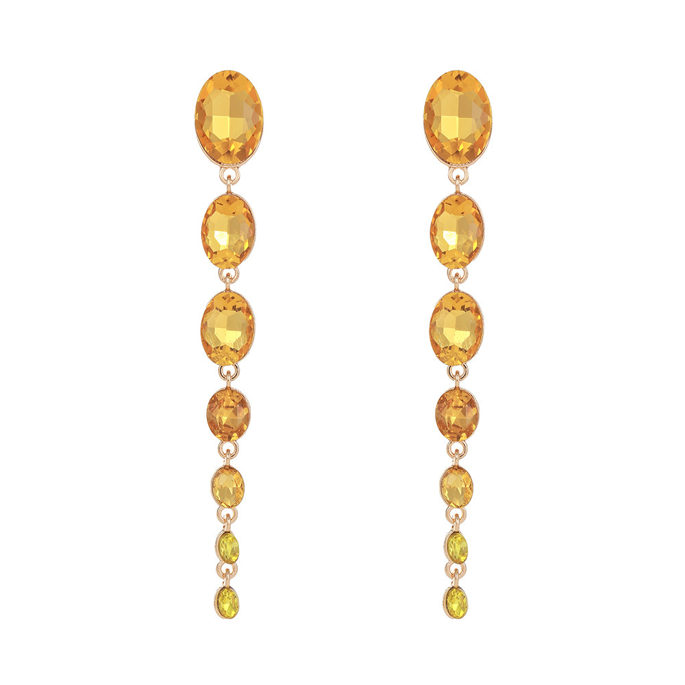 1 Pair Luxurious Oval Tassel Plating Alloy Glass Gold Plated Drop Earrings