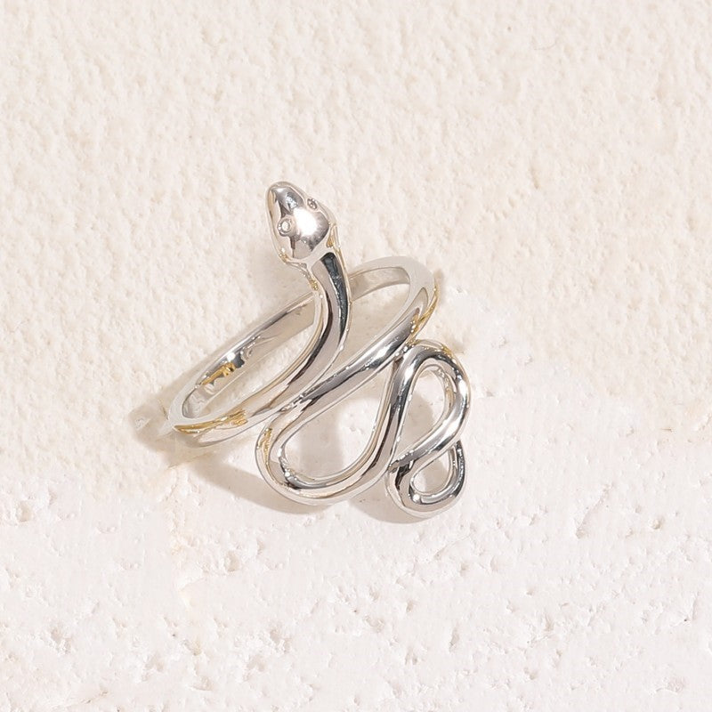 Cute Sweet Simple Style Snake Copper 14k Gold Plated White Gold Plated Zircon Open Rings In Bulk