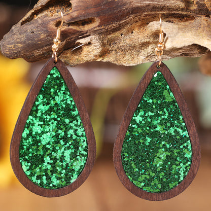 1 Pair Simple Style Water Droplets Wood Iron Earrings