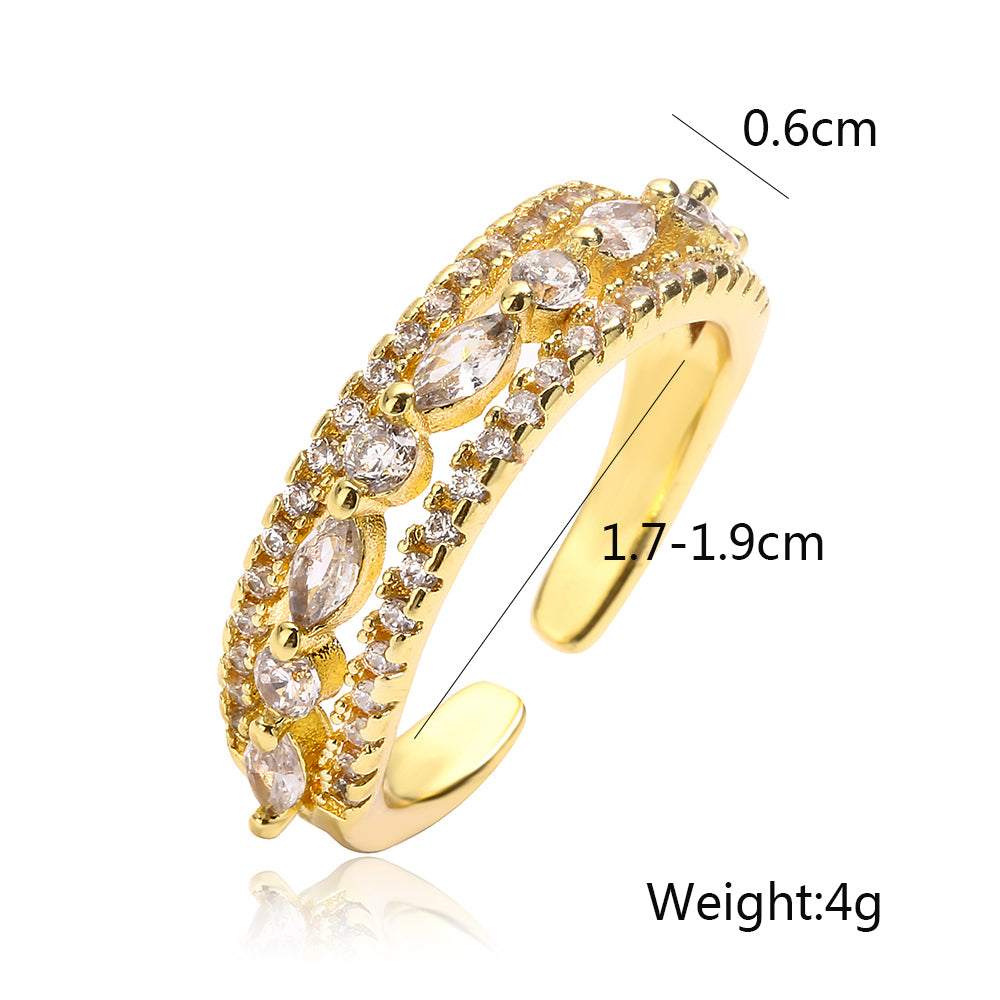 Retro Simple Style Geometric Copper 18k Gold Plated Zircon Open Rings In Bulk