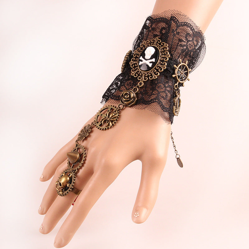 Vintage Style Punk Flower Skull Gear Alloy Lace Wholesale Bracelets