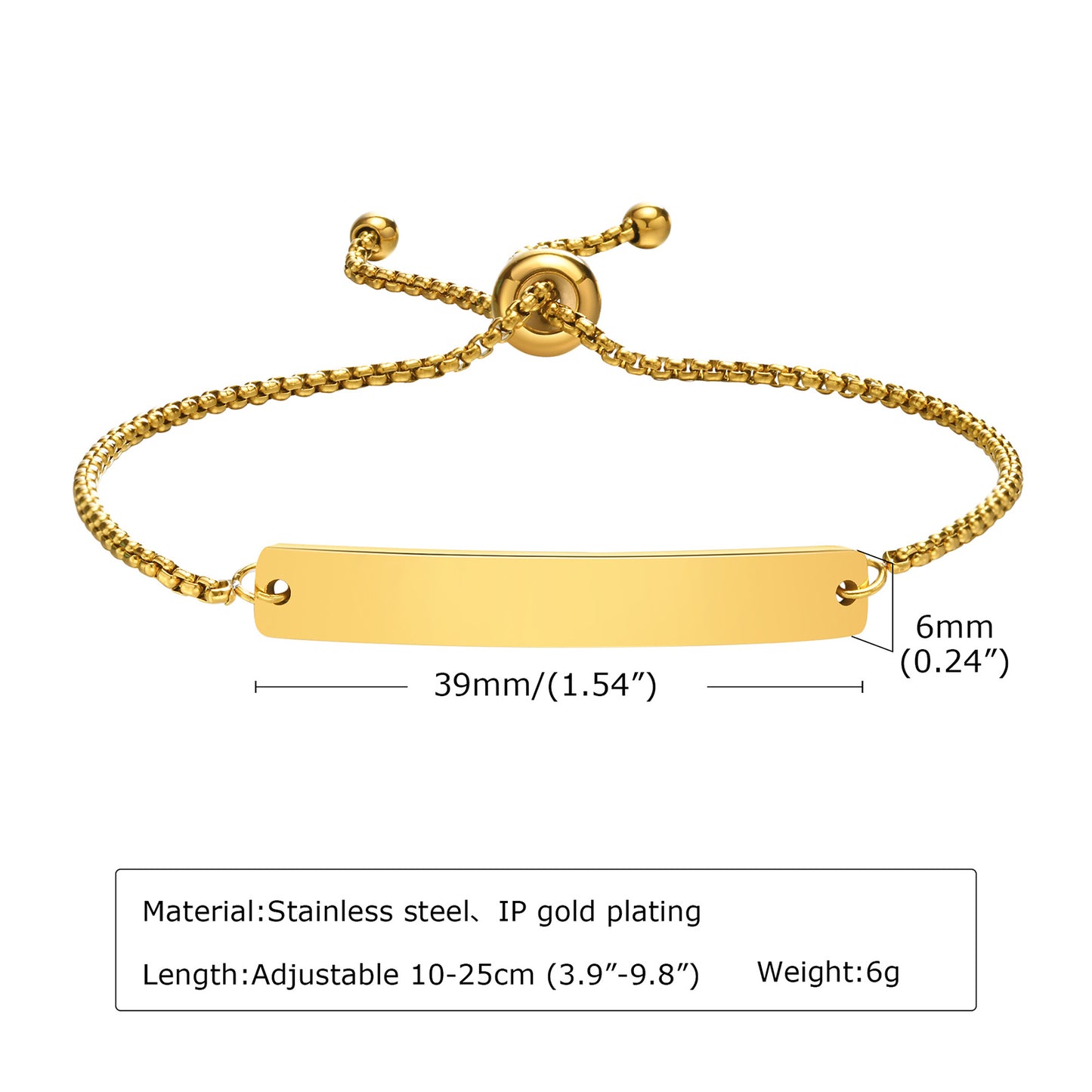 Ig Style Simple Style Rectangle Stainless Steel Polishing Plating 18k Gold Plated Bracelets