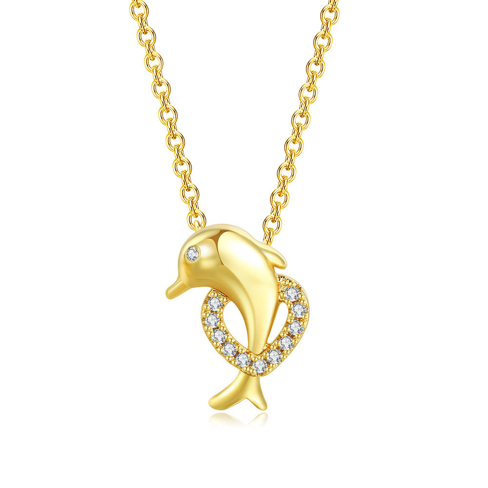 Cute Dolphin Copper Zircon Pendant Necklace In Bulk